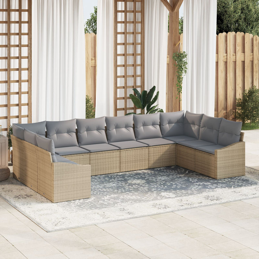 Tuin Sofa Set Set Van 10 Grijs, Natuurlijk Rattan, Polyester
