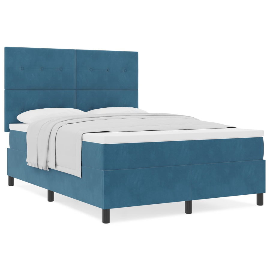 Boxspringbed Met Matras Donkerblauw 140X200 Cm Fluweel Blauw