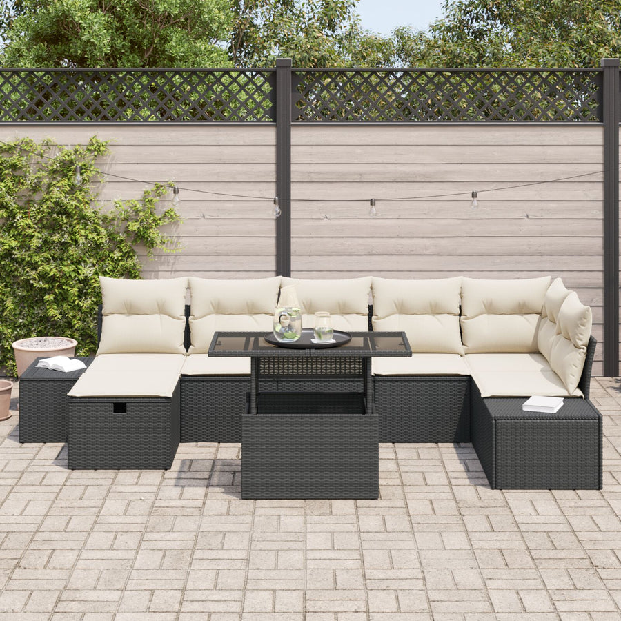 8 Delige Tuin Sofa Set Met Kussens Zwart Poly Rattan Wit