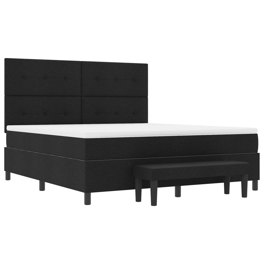 Boxspring Bed Met Matras & Bank Stof Zwart 180 x 200 cm Met knopen