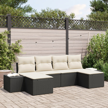 6-Delige Tuin Sofa Set Met Kussens Zwart Poly Riet
