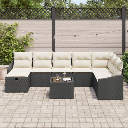 9-Delige Tuin Sofa Set Met Kussens Zwart Poly Rattan Wit