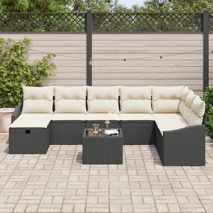 9-Delige Tuin Sofa Set Met Kussens Zwart Poly Rattan Wit