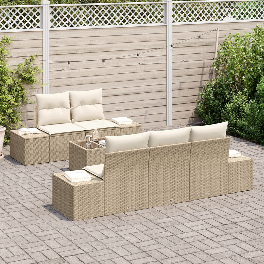 6-Delige Tuin Sofa Set Met Kussens Beige Poly Rattan