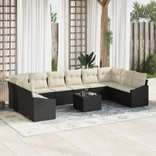 10-Delig Tuin Sofa Set Met Kussens Bruin Poly Rattan Zwart en crème met tafel