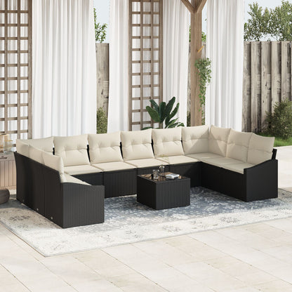 10-Delig Tuin Sofa Set Met Kussens Bruin Poly Rattan Zwart en crème met tafel