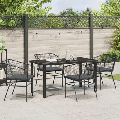 Set Van 3 Zwart En Donkergrijs Pe Rattan, Gepoedercoat Staal