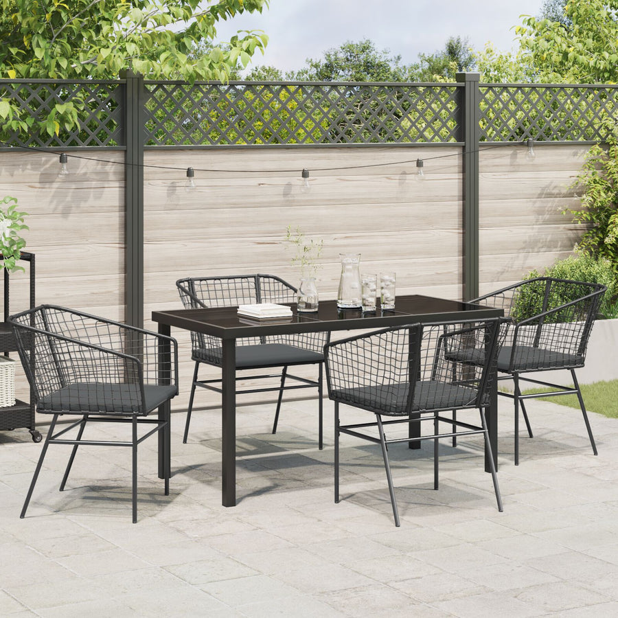 Set Van 3 Zwart En Donkergrijs Pe Rattan, Gepoedercoat Staal