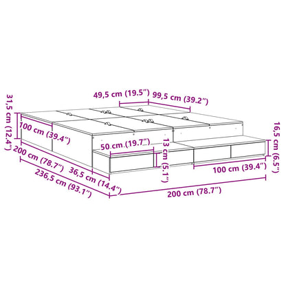 Opbergbedframe Zwart Eiken Bewerkt Hout 236,5 X 200 X 31,5 Cm Artisanaal Eiken