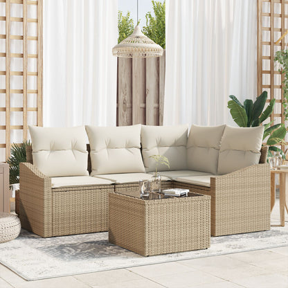 Tuin Sofa Set 5 Delig Beige Rattan, Polyester, Schuim