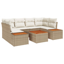 7-Delige Tuin Sofa Set Met Kussens Beige Poly Riet Acacia