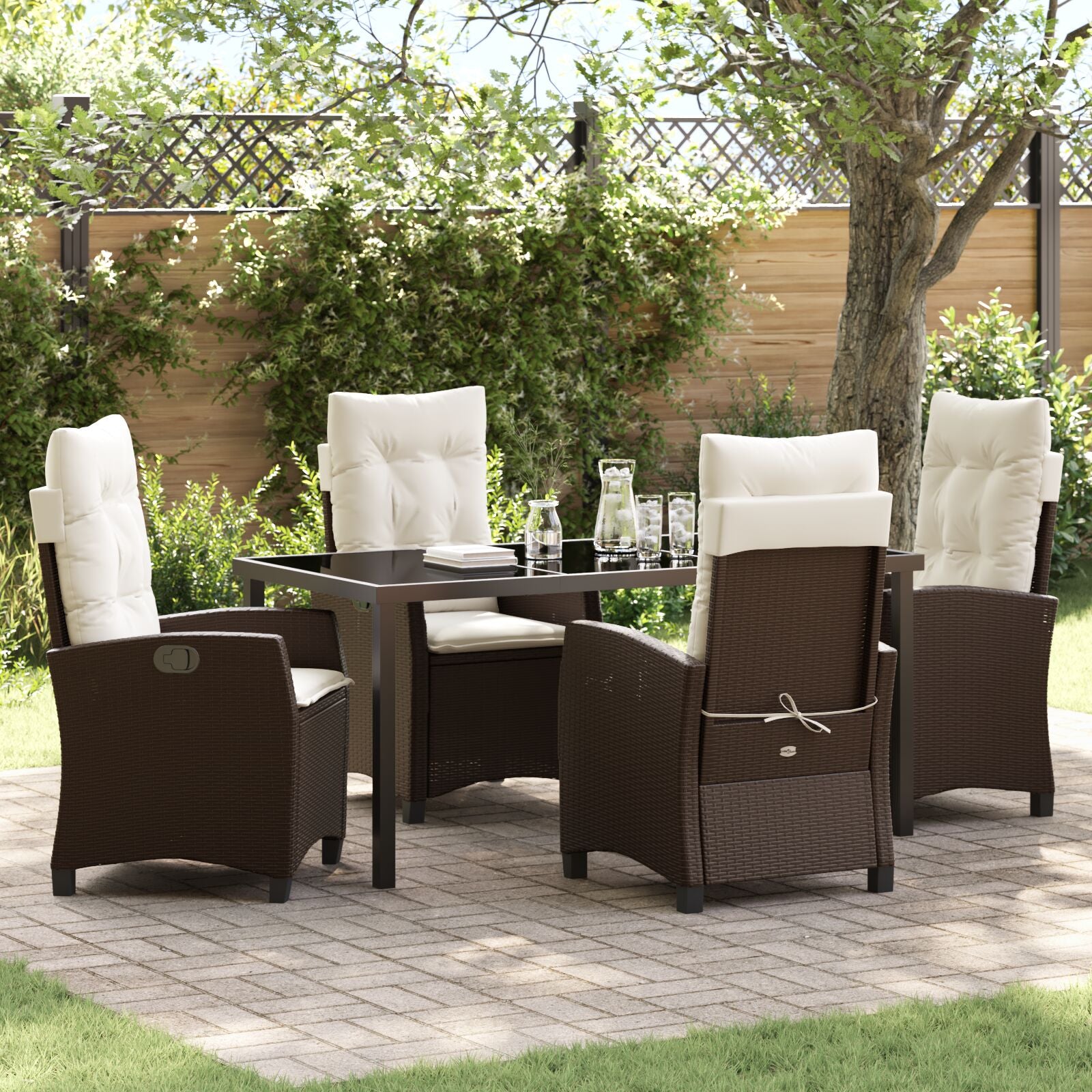 5-Delige Tuinset Met Kussens Bruin Poly Rattan