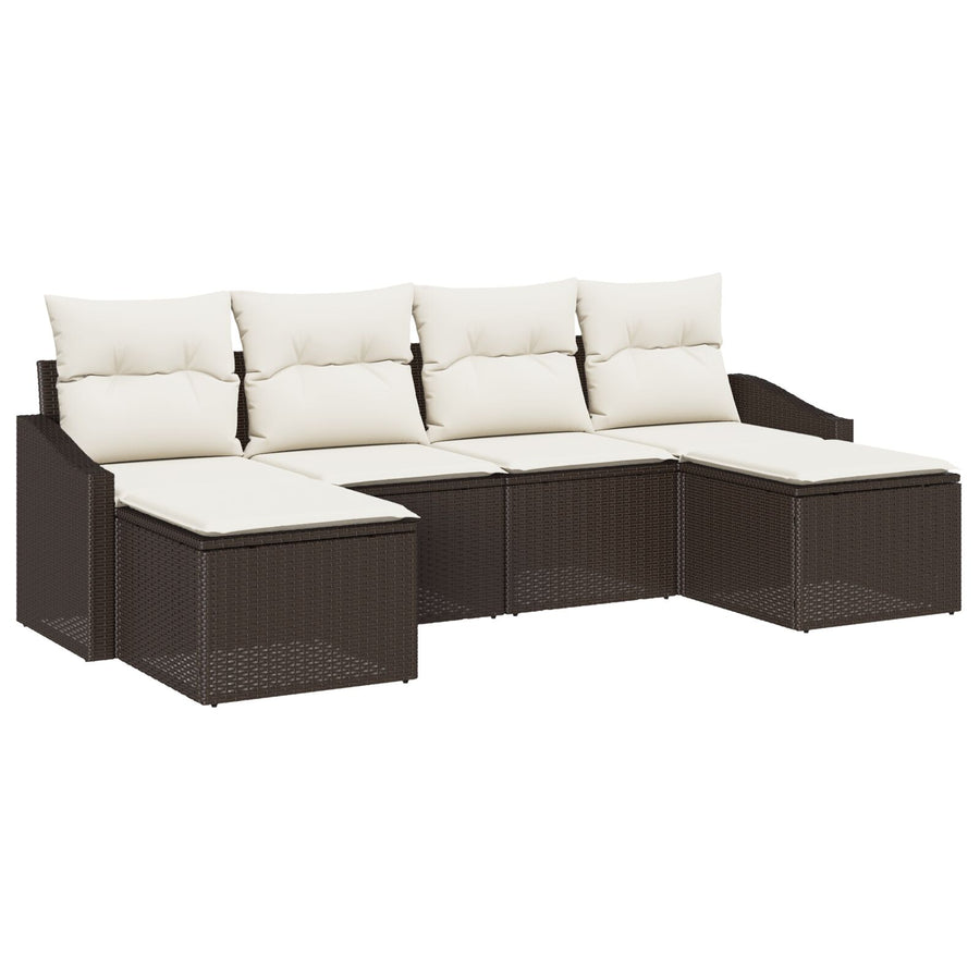 6-Delige Tuin Eetset Met Kussens Bruin Poly Rattan