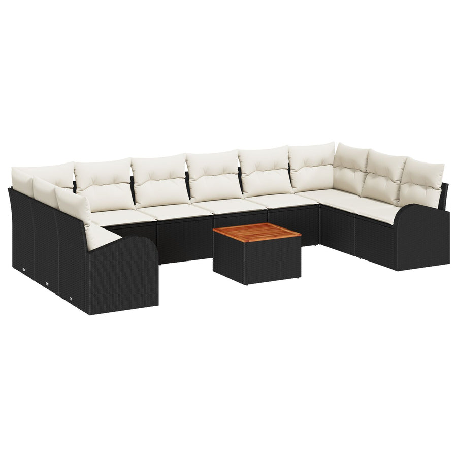 11-Delige Tuin Sofa Set Met Kussens Zwart Poly Rattan Acacia