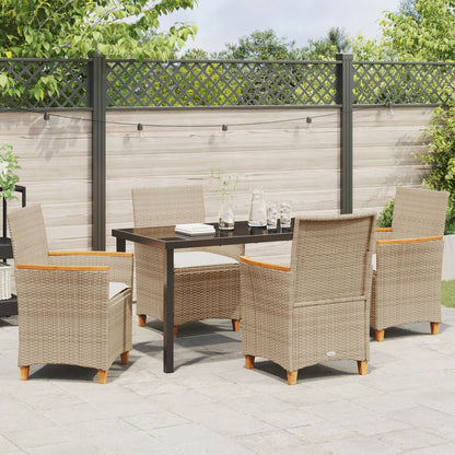 5-Delige Tuin Eettafel Set Met Kussens Beige Poly Rattan
