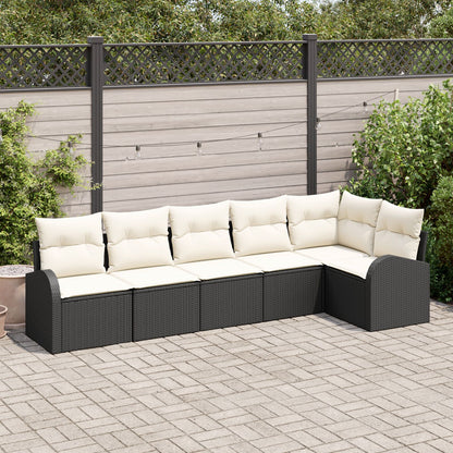 6-Piece Tuin Sofa Set Met Kussens Poly Rattan Zwart en crème zonder tafel