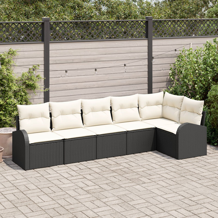 6-Piece Tuin Sofa Set Met Kussens Poly Rattan Zwart en crème zonder tafel