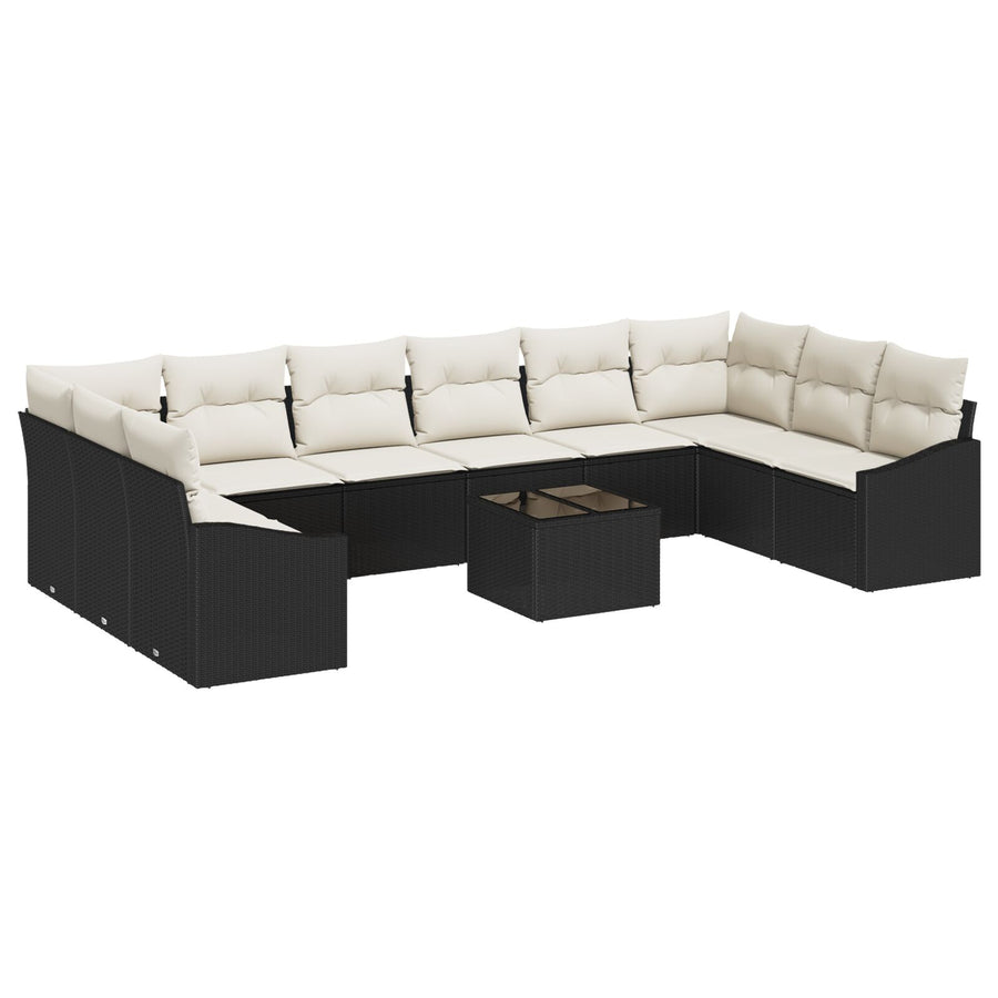 10-Delige Tuin Eetset Met Kussens Bruin Poly Rattan Zwart en wit met tafel