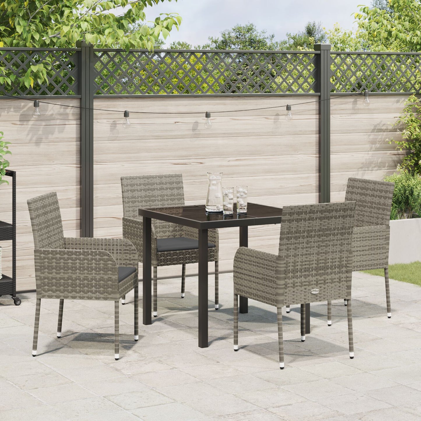 5-Delige Tuin Eetset Met Kussens Grijs Poly Rattan