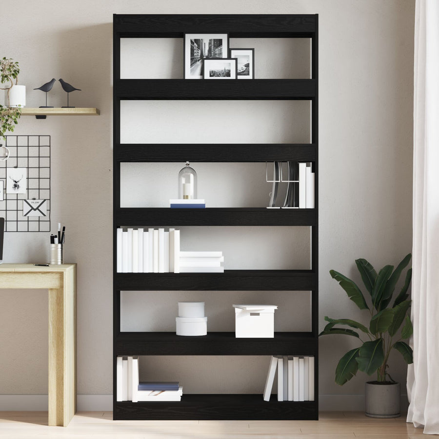 Boekenkast Zwart Eiken Bewerkt Hout 100 X 30 X 198 Cm Planken