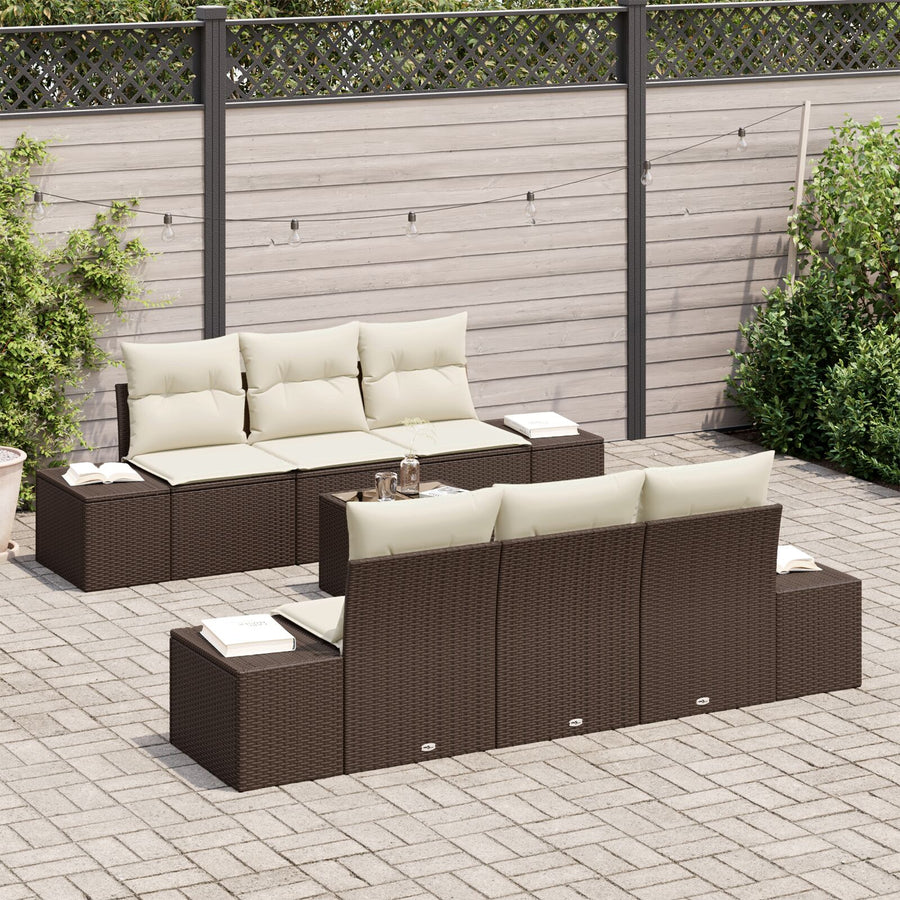 7-Delige Tuin Sofa Set Met Kussens Bruin Poly Rattan