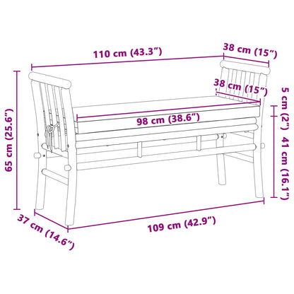 Tuinbank Met Kussen 110 Cm Van Bamboe Crème wit