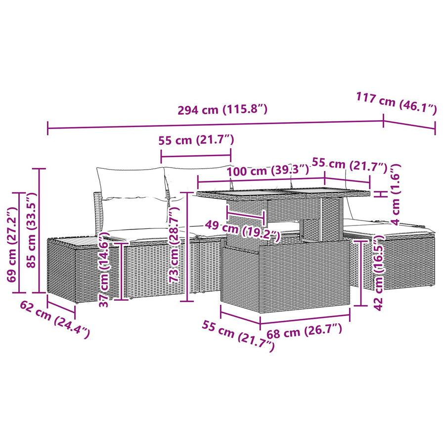 Tuin Sofa Set Set Van 6 Grijs