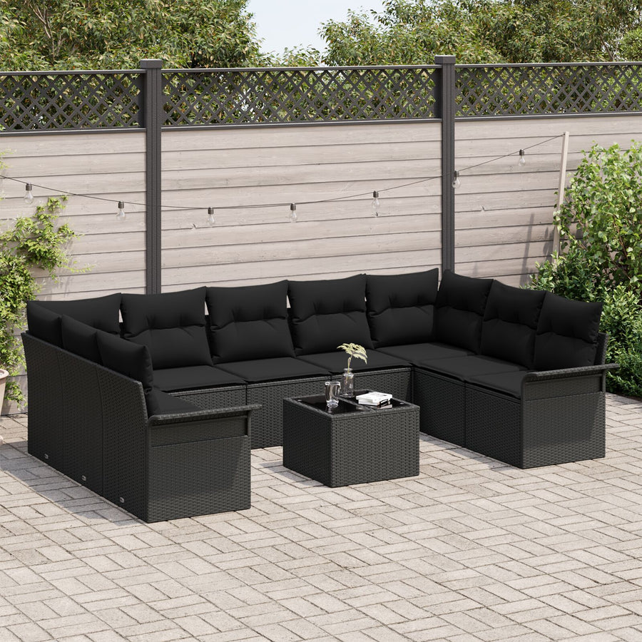 10-Delige Tuinsalonset Met Kussens Beige Poly Rattan Zwart met tafel