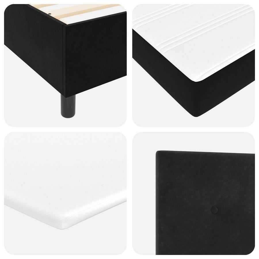 Boxspringbed Met Matras Zwart Eenpersoons Fluweel Blauw