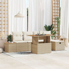 Tuinbankenset 6-delig poly rattan beige met opbergfunctie