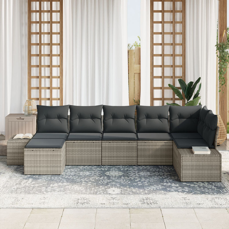 7 Delige Tuin Sofa Set Met Kussens Lichtgrijs Poly Rattan