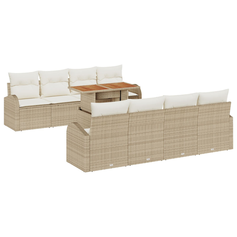9-Delige Tuin Eethoek Met Kussens Beige Poly Rattan Acacia