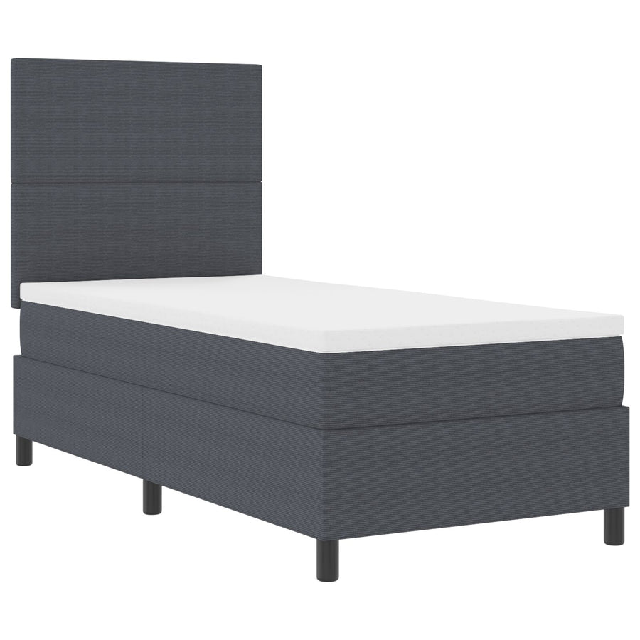 Boxspring Bed Met Matras Donkergrijs 90X200 Cm Corduroy Stof