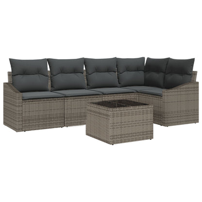 5-Delige Tuinbank Set Met Kussens Zwart Poly Rattan Grijs met tafel