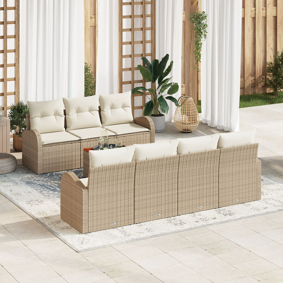 8-Delige Tuin Sofa Set Met Kussens Beige Poly Rattan Acacia