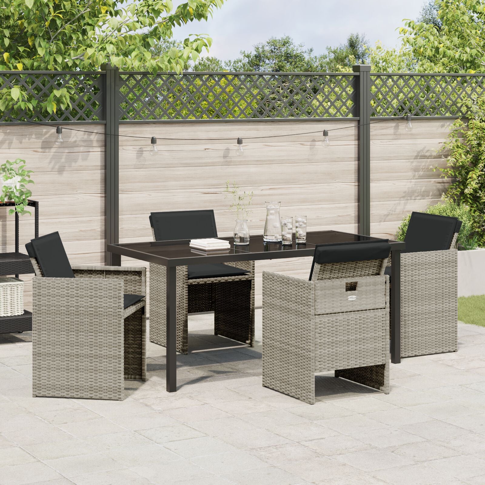 5-Delige Tuin Eetset Met Kussens Lichtgrijs Poly Rattan