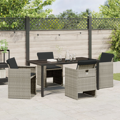 5-Delige Tuin Eetset Met Kussens Lichtgrijs Poly Rattan