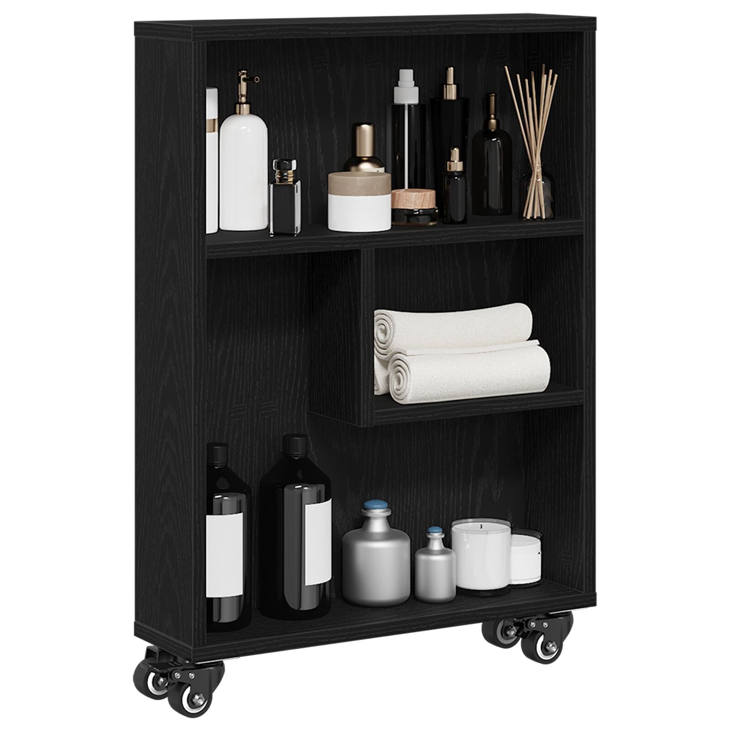 Smalle Opbergtrolley Zwart Eiken 48X13X68 Cm Gelaagd Hout