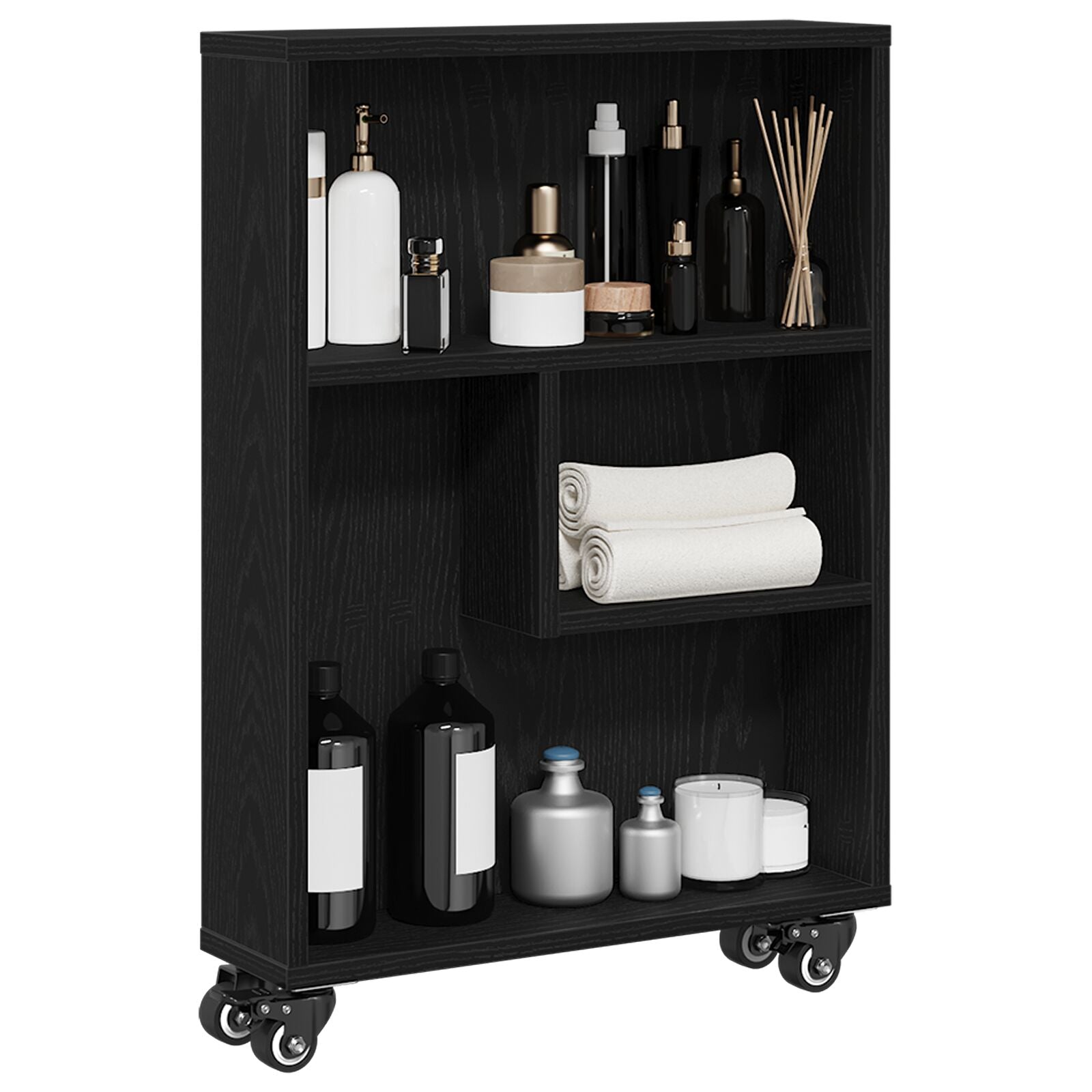 Smalle Opbergtrolley Zwart Eiken 48X13X68 Cm Gelaagd Hout