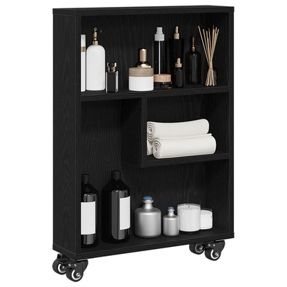 Smalle Opbergtrolley Zwart Eiken 48X13X68 Cm Gelaagd Hout