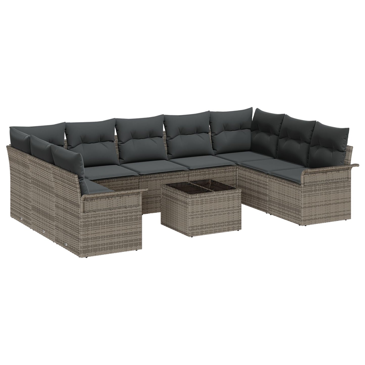 9-Delige Tuin Sofa Set Met Kussens Zwart Poly Rattan Grijs met tafel
