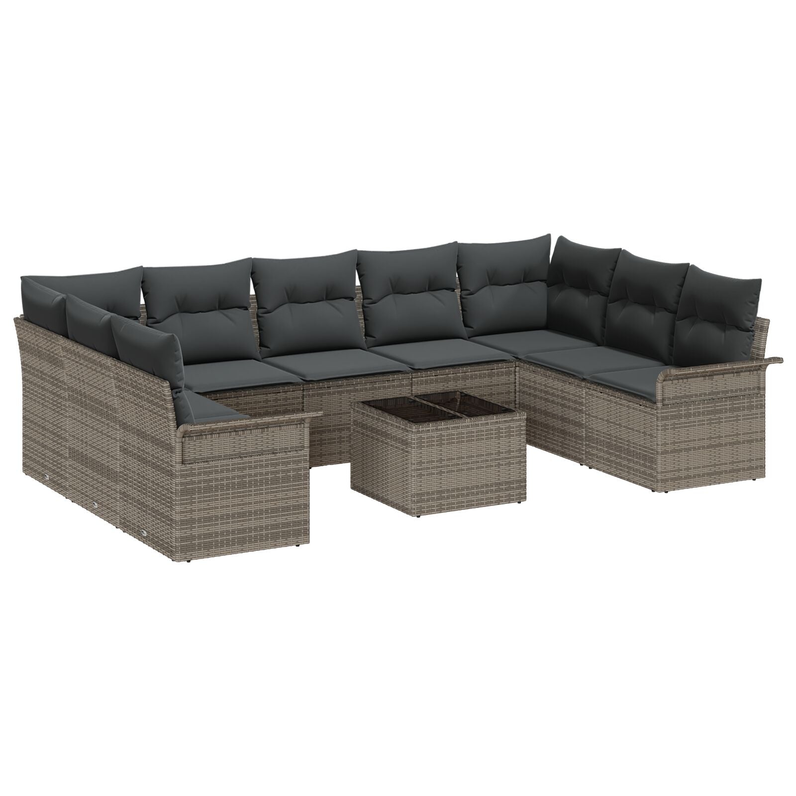 9-Delige Tuin Sofa Set Met Kussens Zwart Poly Rattan Grijs met tafel