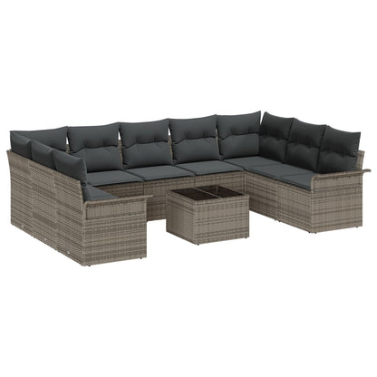 9-Delige Tuin Sofa Set Met Kussens Zwart Poly Rattan Grijs met tafel