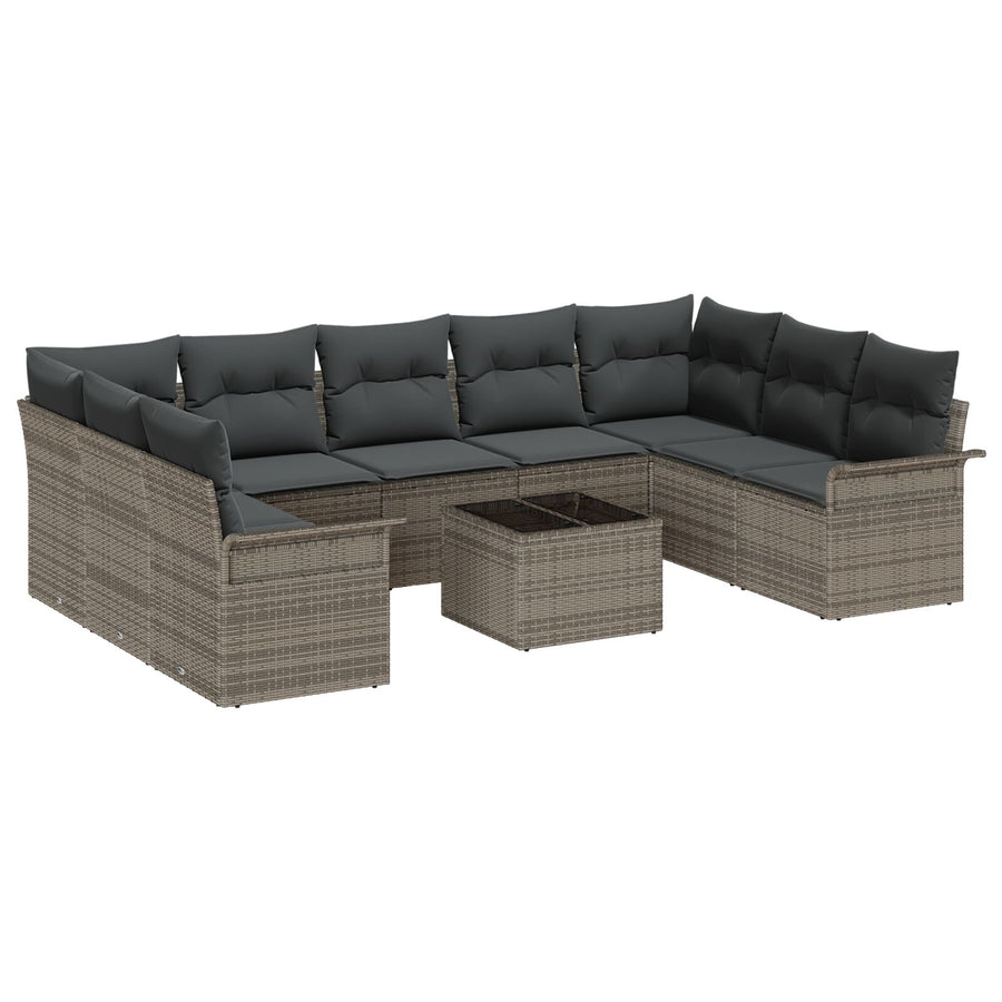 9-Delige Tuin Sofa Set Met Kussens Zwart Poly Rattan Grijs met tafel