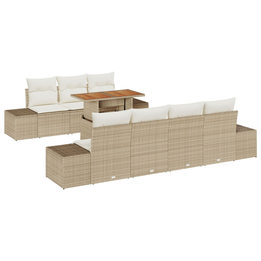 8-Delige Tuin Sofa Set Met Kussens Beige Poly Rattan