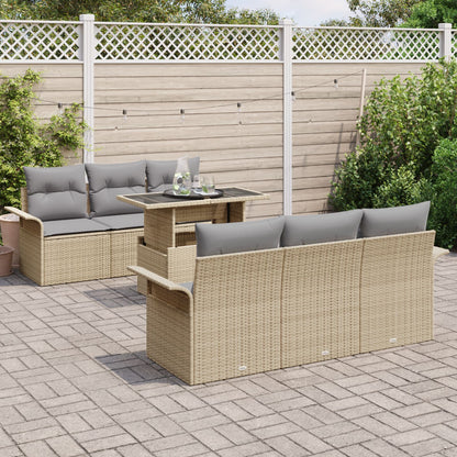 7-Delige Tuin Sofa Set Met Kussens Beige Poly Riet