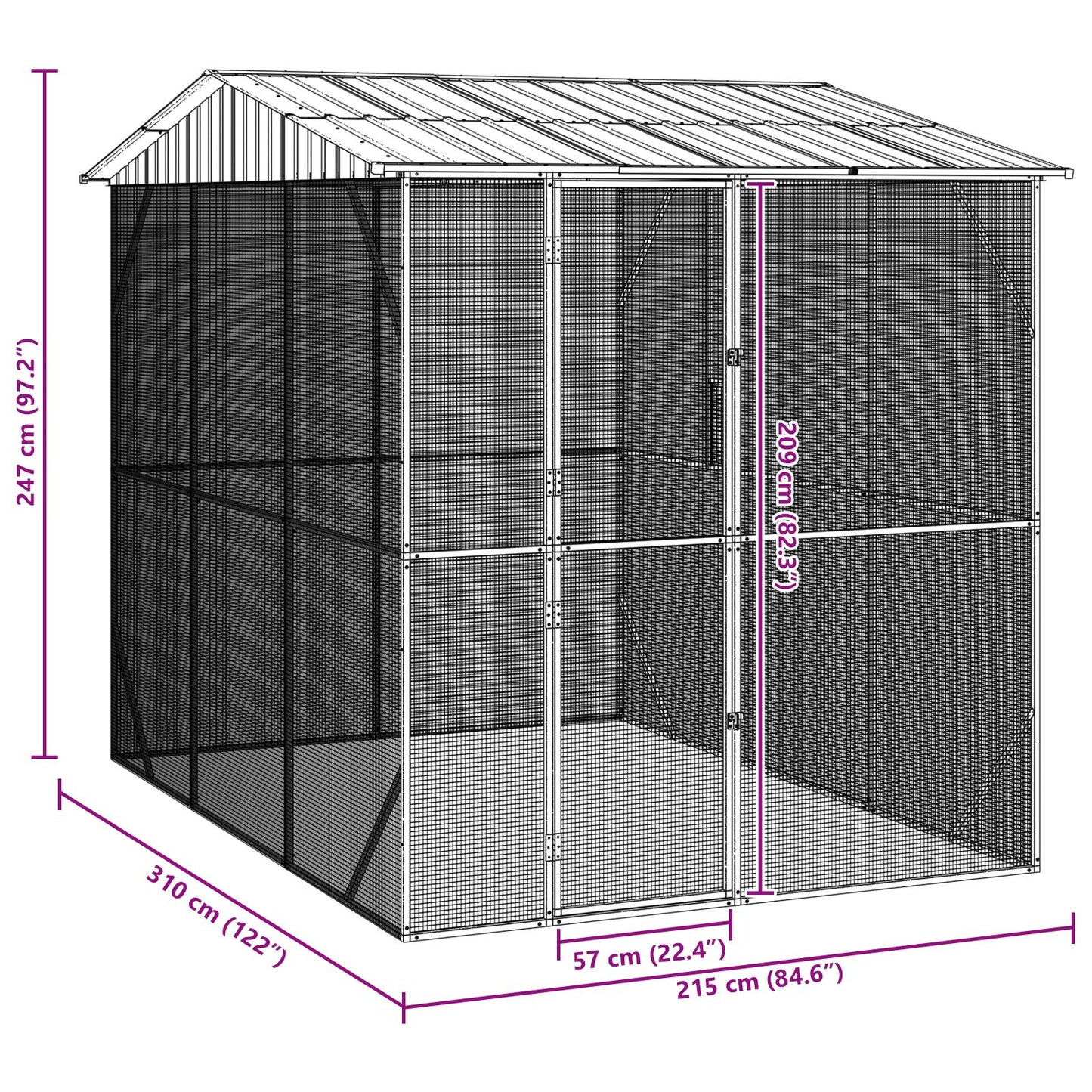 Vogelvolière Antraciet 310X227X247 Cm Staal