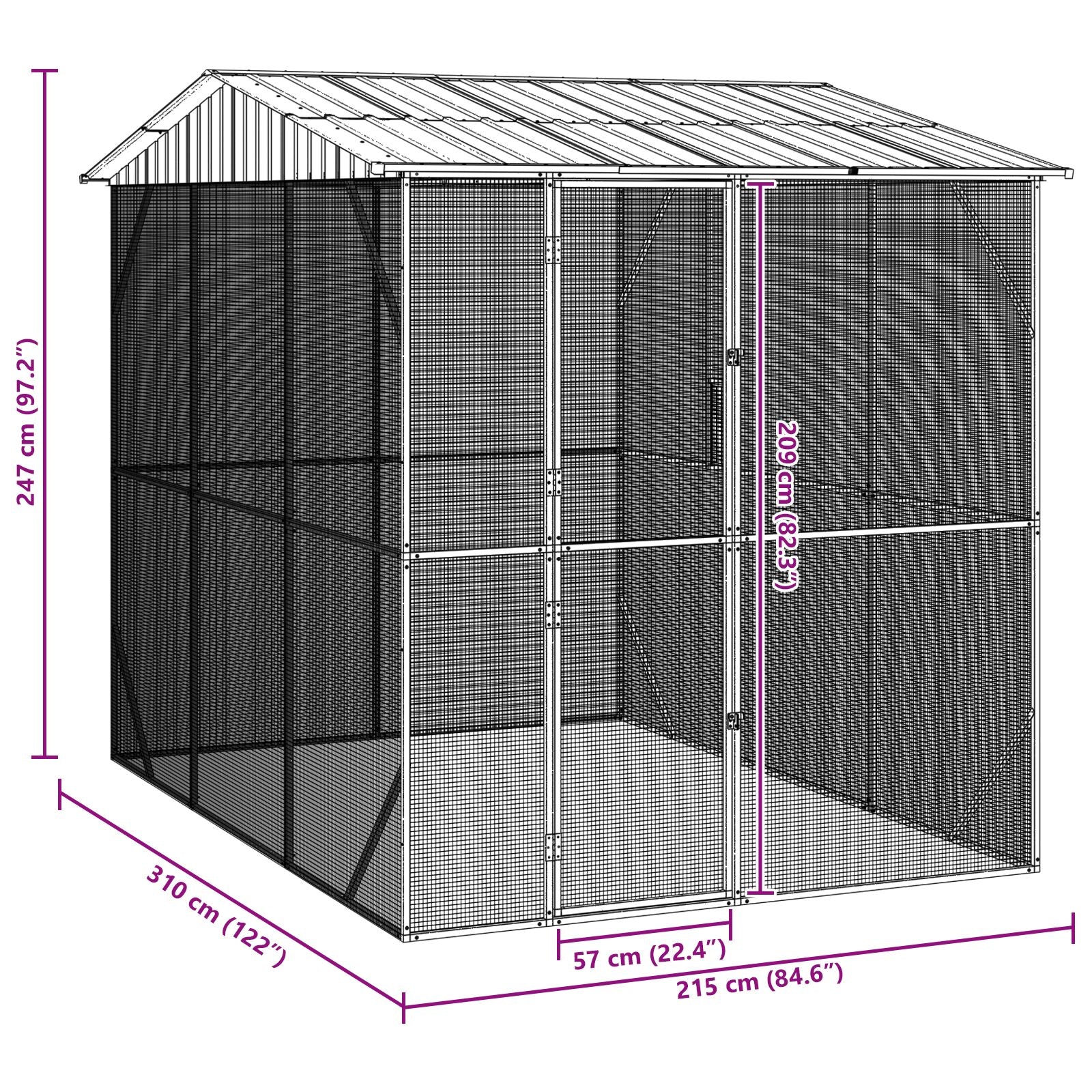 Vogelvolière Antraciet 310X227X247 Cm Staal