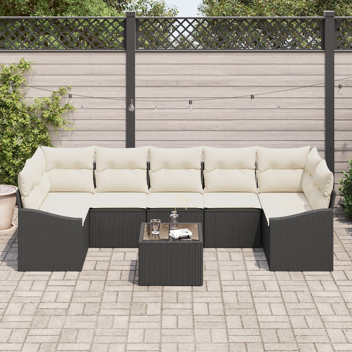 8 Delige Tuin Sofaset Met Kussens Zwart Poly Rattan