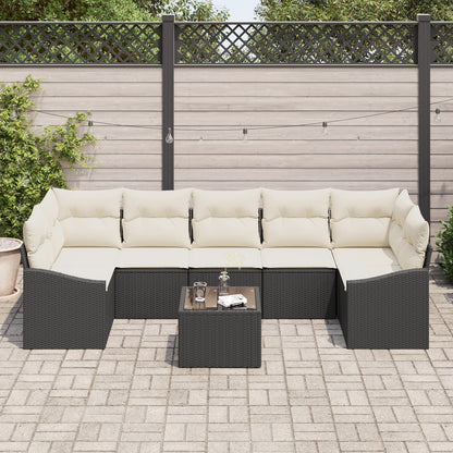 8 Delige Tuin Sofaset Met Kussens Zwart Poly Rattan